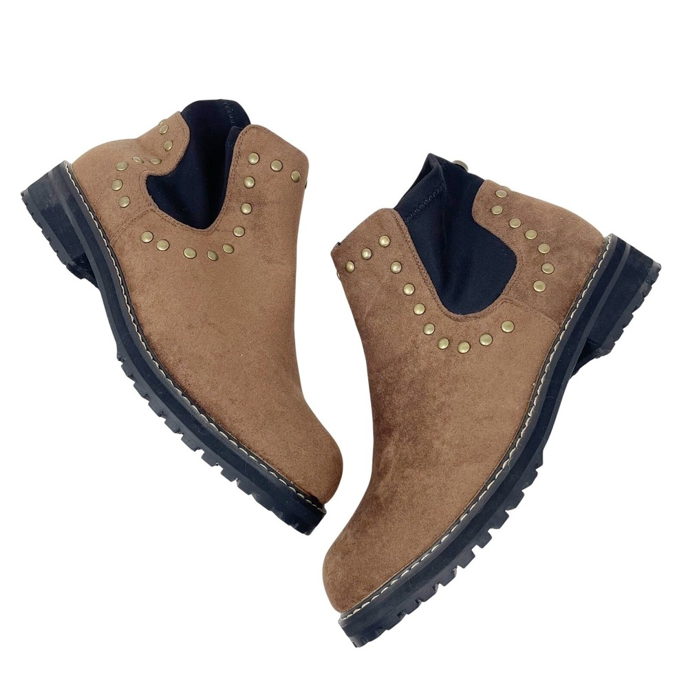 Seven7 Women's Studded Ankle Chelsea Casual Brown Suede Pull On Boots Size 10